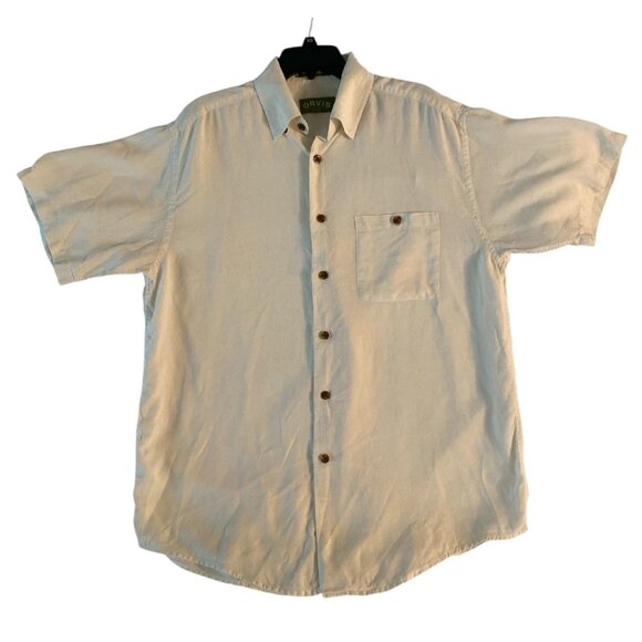 Orvis Mens Short Sleeve Button Down Shirt Hemp & Lyocell Size L Cream - Picture 1 of 5